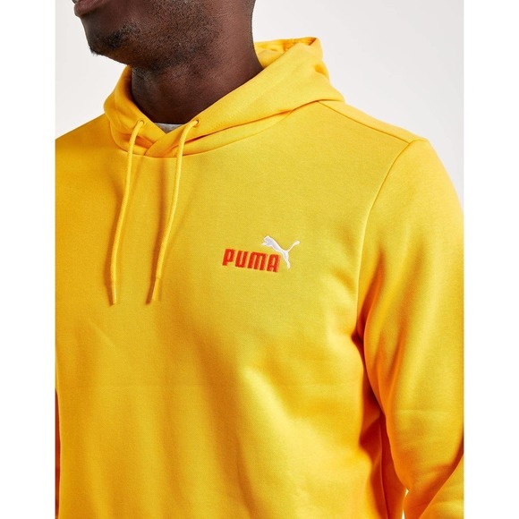 Puma Essential Hoodie Mens LARGE Tangerine Yellow Pullover Sweatshirt Casual